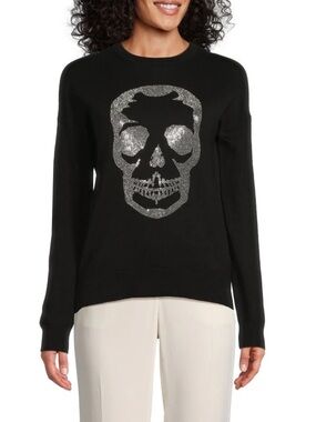 Zadig & Voltaire Black Cici Rhinestone Skull  Crewneck Sweater